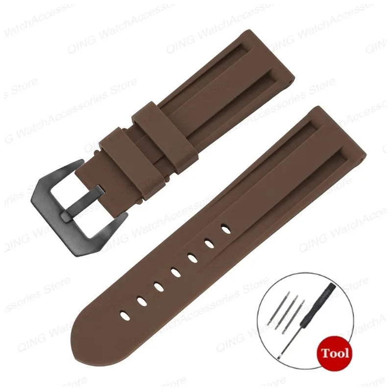 Silicone Watch Strap for Panerai, Omega, Casio – 20mm, 22mm, 24mm, 26mm Band with Metal Pin Buckle