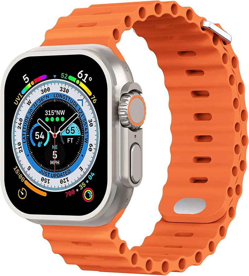 Ocean Silicone Strap for Apple Watch Ultra 2, Series 10, 9, 8, 7, SE – 49mm, 45mm, 41mm, 44mm, 42mm, 40mm