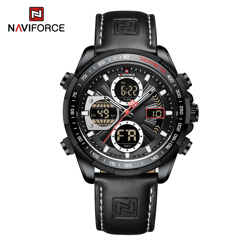 NAVIFORCE NF9197 Mens Luxury Quartz Watch, Chronograph, Leather or Steel, 46mm, Waterproof