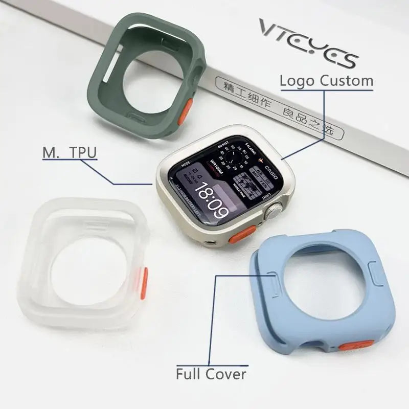 Bumper Soft Silicone Case for Apple Watch 10/9/8/7/6/SE/5 - Anti-Drop Matte Cover - 40-49mm