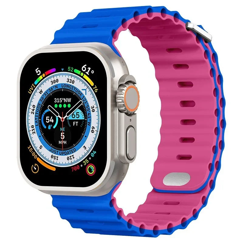 Ocean Silicone Strap for Apple Watch Ultra 2, Series 10, 9, 8, 7, SE – 49mm, 45mm, 41mm, 44mm, 42mm, 40mm