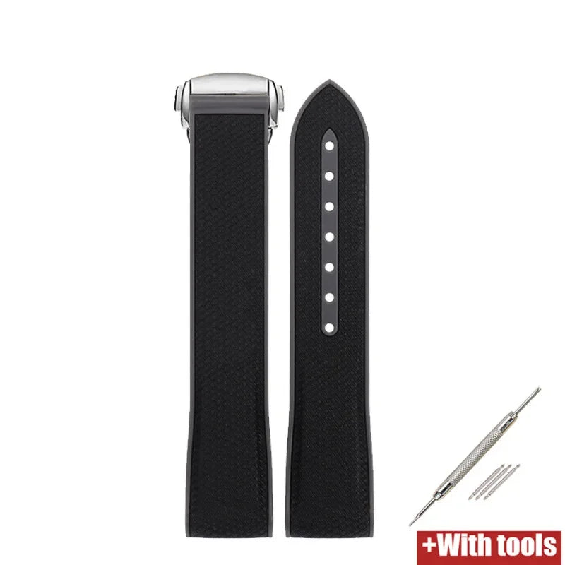 Curved End Strap 20mm for Omega X Swatch MoonSwatch Silicone Rubber Folding Buckle Watch Band