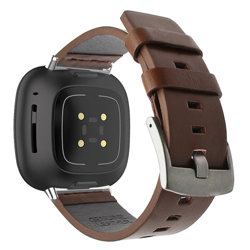 Leather Strap for Fitbit Versa 2/Lite/3/4/Sense, Pin Buckle Smartwatch Band