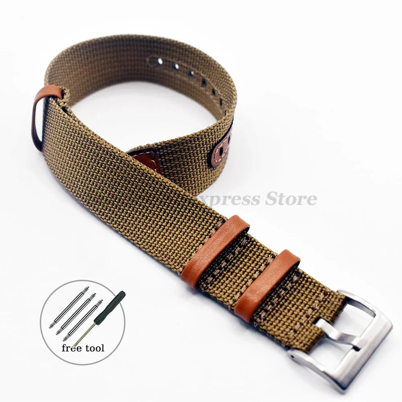 Canvas Nylon Leather Watch Strap for Seiko, Omega, Hamilton - 20mm & 22mm Replacement Wristband