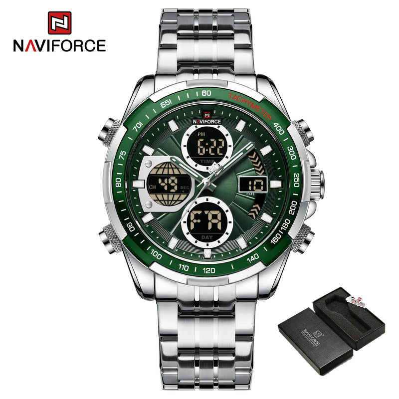 NAVIFORCE NF9197 Mens Luxury Quartz Watch, Chronograph, Leather or Steel, 46mm, Waterproof