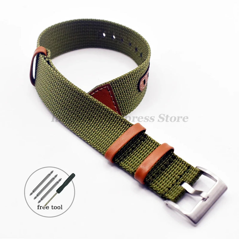 Canvas Nylon Leather Watch Strap for Seiko, Omega, Hamilton - 20mm & 22mm Replacement Wristband