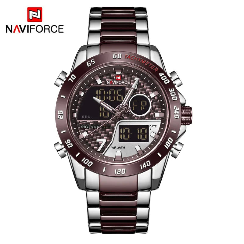 NAVIFORCE NF9171 Mens Digital Quartz Watch, LED, Stainless Steel, 45mm, Waterproof, Chronograph