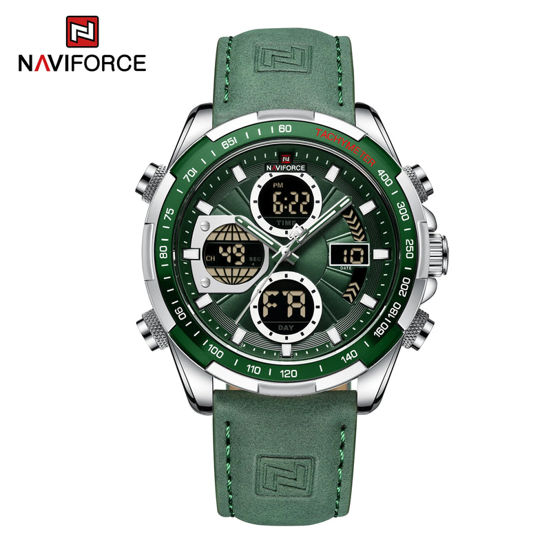 NAVIFORCE NF9197 Mens Luxury Quartz Watch, Chronograph, Leather or Steel, 46mm, Waterproof