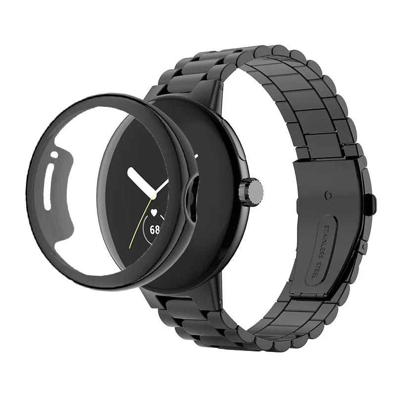 Stainless Steel Case Band for Google Pixel Watch 2/1 – Full Protective Cover & Metal Strap